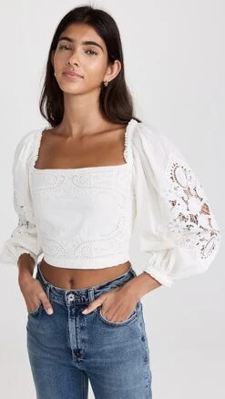 FARM Rio Off White Lace Blouse