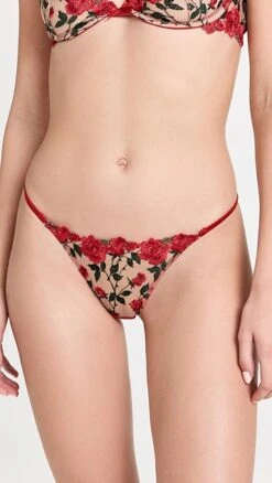 Fleur Du Mal Roses And Thorns Embroidery Thong