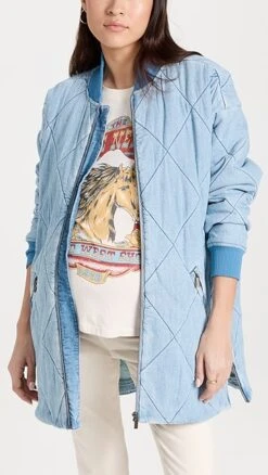 HATCH The Emi Quilted Denim Bomber Jacket