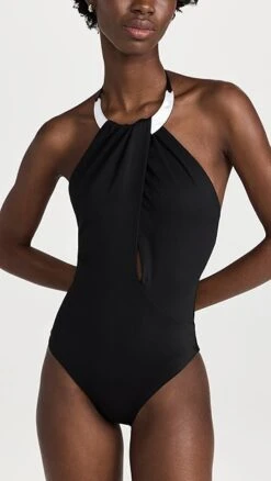 SIMKHAI Bindi Pearl Swimwear Draped One Piece