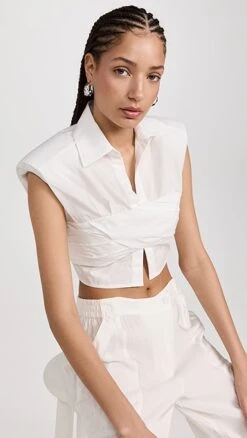 SIMKHAI Emie Cotton Poplin Cropped Box Sleeve Top
