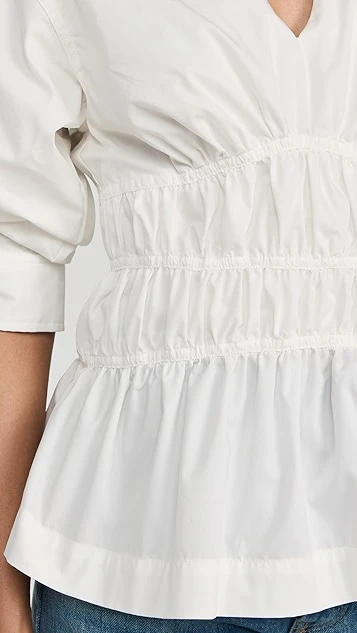 SIMKHAI Yuni Cotton Poplin Puff Sleeve Ruched Top - Image 5