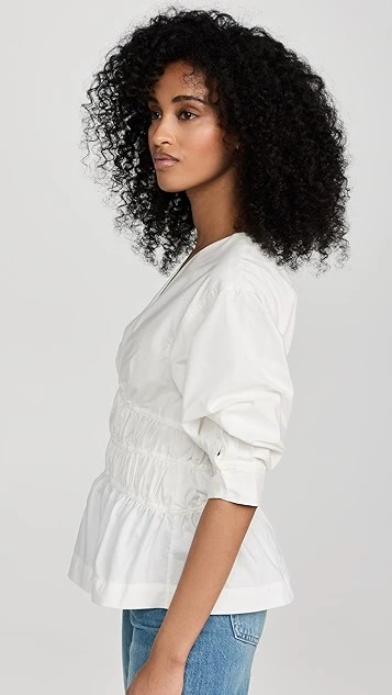 SIMKHAI Yuni Cotton Poplin Puff Sleeve Ruched Top - Image 3