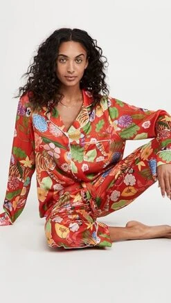 Karen Mabon Tiger Bouquet Long Pajama Set