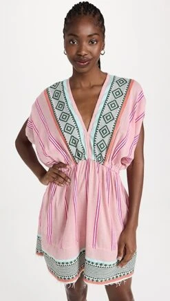 Lemlem Rosa Short Plunge Neck Dress