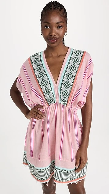 Lemlem Rosa Short Plunge Neck Dress