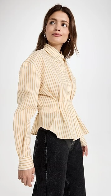 PushBUTTON Yellow Stripe Fitted Tuck Shirt - Image 3