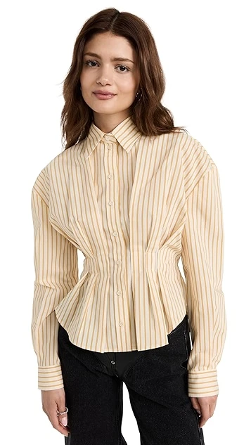 PushBUTTON Yellow Stripe Fitted Tuck Shirt - Image 6