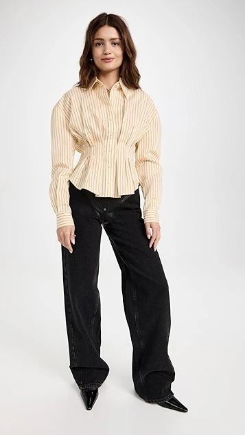 PushBUTTON Yellow Stripe Fitted Tuck Shirt - Image 4