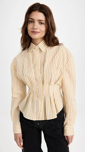 PushBUTTON Yellow Stripe Fitted Tuck Shirt - Image 7