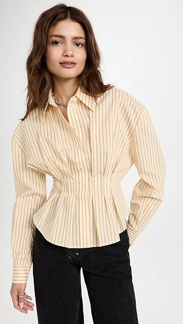 PushBUTTON Yellow Stripe Fitted Tuck Shirt