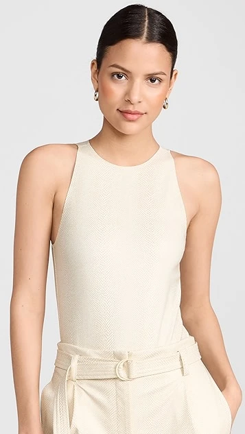 LAPOINTE Snake Faux Leather Halterneck Bodysuit