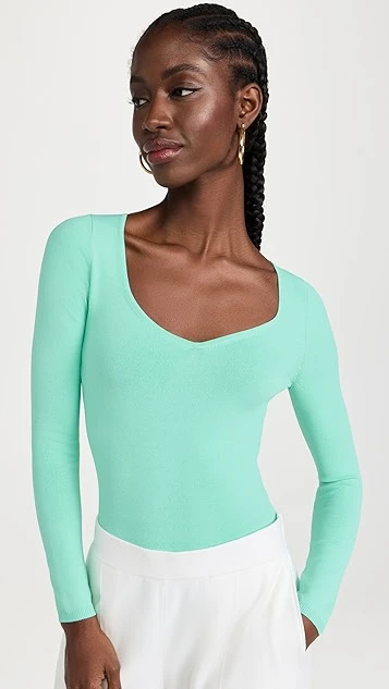 Sergio Hudson Long Sleeve Scoop Neck Bodysuit
