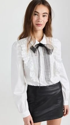 Self Portrait White Lace Bib Cotton Shirt