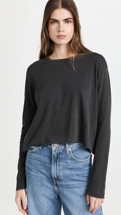 THE GREAT. Long Sleeve Crop Tee