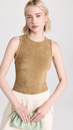 Tibi Summer Terry Crewneck Racerback Bodysuit